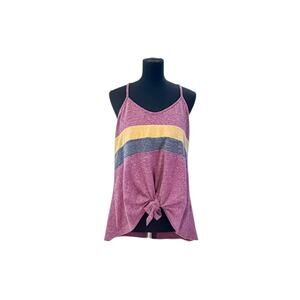 Hopely Color Block Tie Front Tank Blouse - Size Large